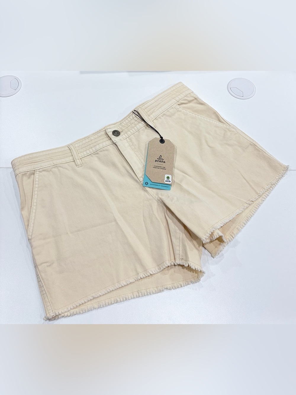 prAna Women's Size 10 Sancho Shorts Cream Bone Cutoffs Raw Hems Beach NWT